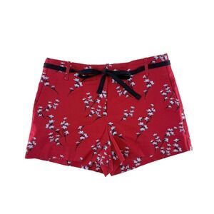 Ann Taylor LOFT Riviera Floral Shorts Red Blue White Bow‎ Belt Womens Size 2P